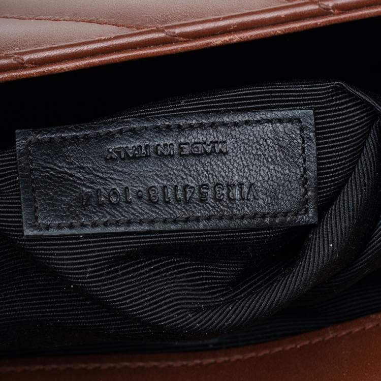 Pre Owned Saint Laurent Brown Leather Large Cassandre Flap Shoulder Bag 