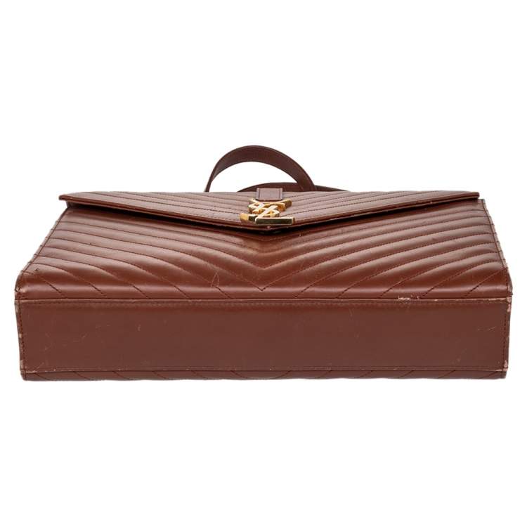 Pre Owned Saint Laurent Brown Leather Large Cassandre Flap Shoulder Bag 