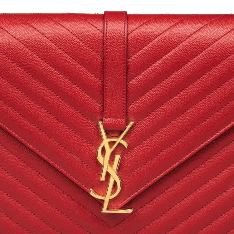 Pre Owned Saint Laurent Red Quilted Leather Envelope Shoulder Bag