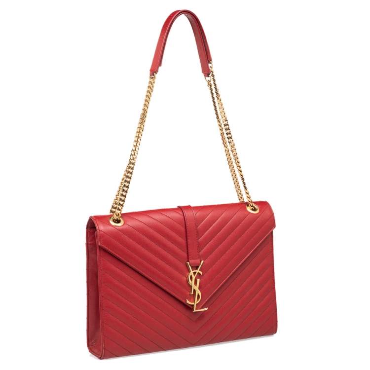 Pre Owned Saint Laurent Red Quilted Leather Envelope Shoulder Bag