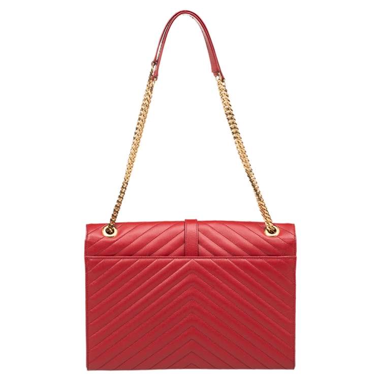 Pre Owned Saint Laurent Red Quilted Leather Envelope Shoulder Bag