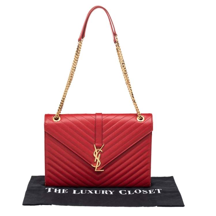 Pre Owned Saint Laurent Red Quilted Leather Envelope Shoulder Bag