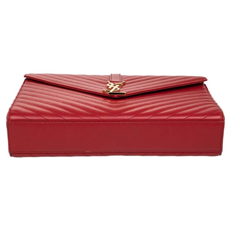 Pre Owned Saint Laurent Red Quilted Leather Envelope Shoulder Bag