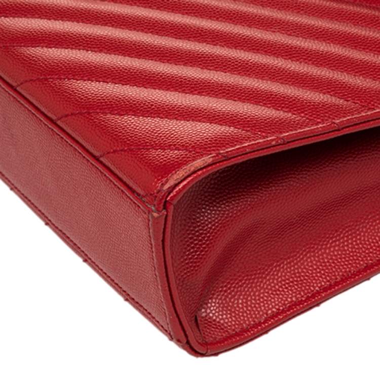 Pre Owned Saint Laurent Red Quilted Leather Envelope Shoulder Bag
