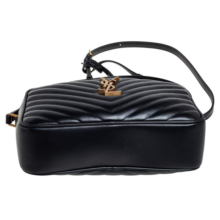 Pre Owned Saint Laurent Black Matelassé Leather Monogram Lou Camera Crossbody Bag