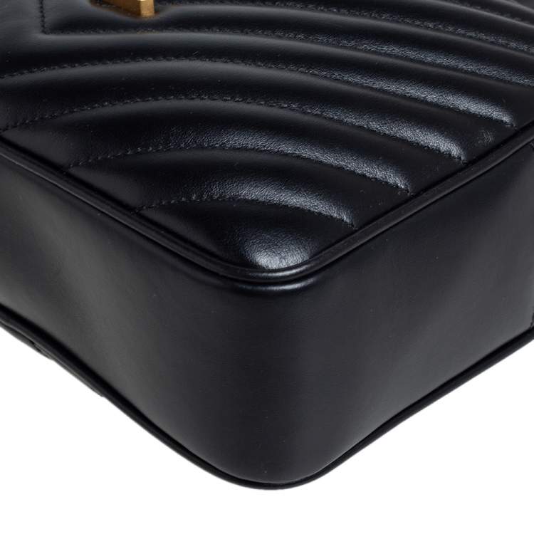 Pre Owned Saint Laurent Black Matelassé Leather Monogram Lou Camera Crossbody Bag