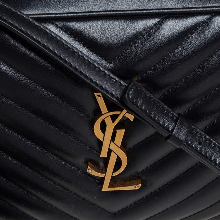 Pre Owned Saint Laurent Black Matelassé Leather Monogram Lou Camera Crossbody Bag