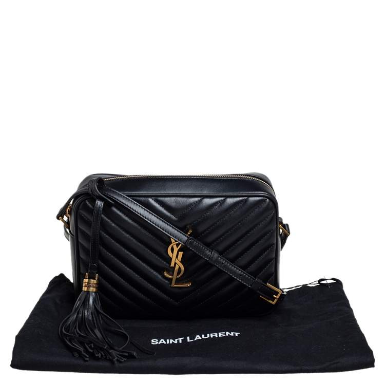 Pre Owned Saint Laurent Black Matelassé Leather Monogram Lou Camera Crossbody Bag