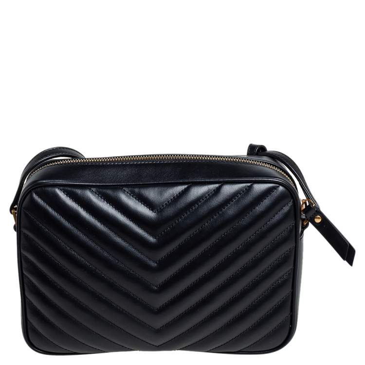 Pre Owned Saint Laurent Black Matelassé Leather Monogram Lou Camera Crossbody Bag
