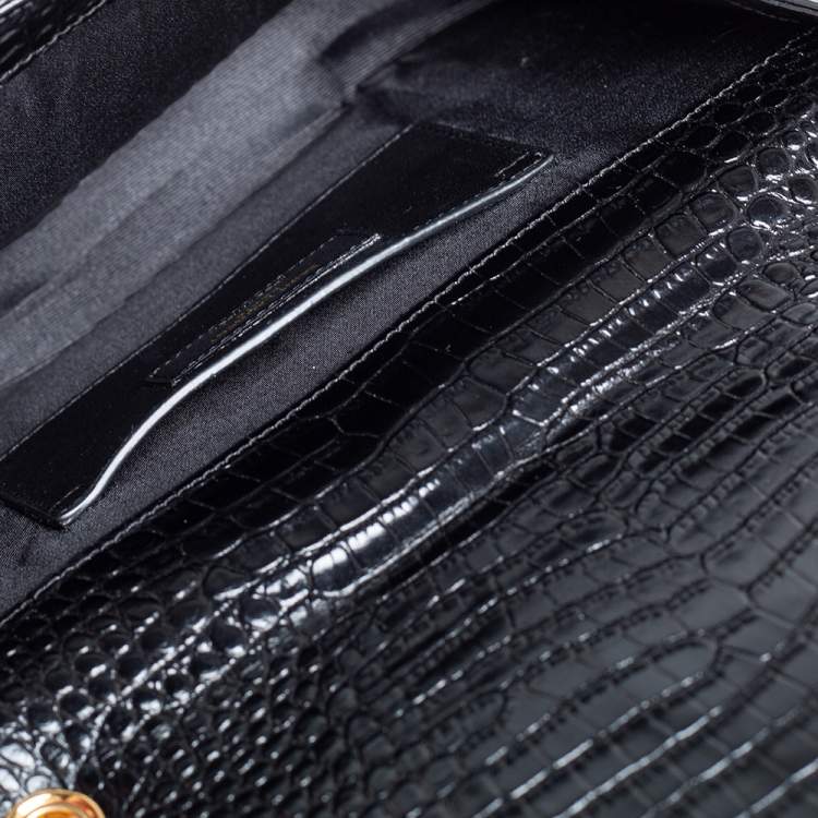 Pre Owned Saint Laurent Black Croc Embossed Leather Medium Kate Tassel Shoulder Bag