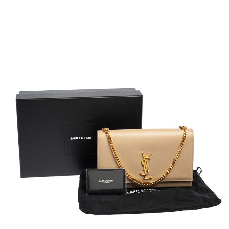 Pre Owned Saint Laurent Beige Leather Medium Kate Shoulder Bag