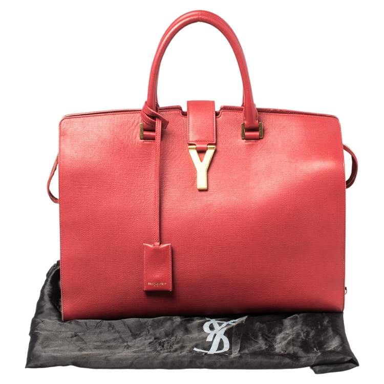 Pre Owned Saint Laurent Red Textured Leather Large Y Cabas Chyc Tote