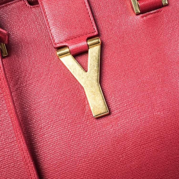 Pre Owned Saint Laurent Red Textured Leather Large Y Cabas Chyc Tote