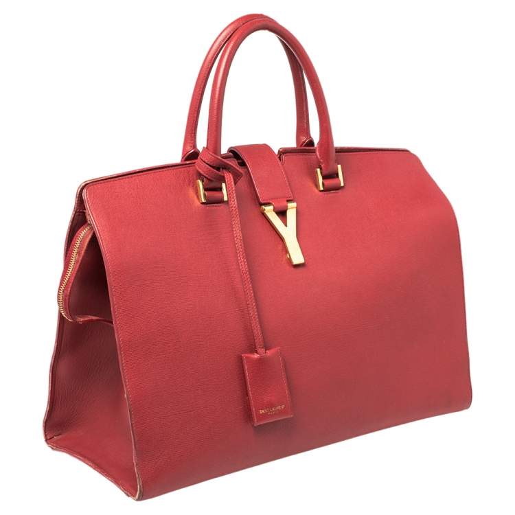 Pre Owned Saint Laurent Red Textured Leather Large Y Cabas Chyc Tote