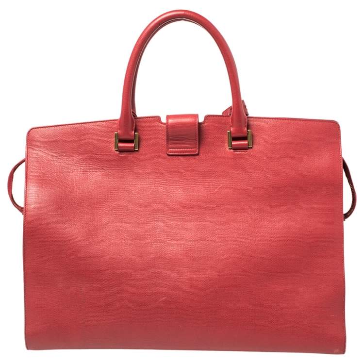 Pre Owned Saint Laurent Red Textured Leather Large Y Cabas Chyc Tote