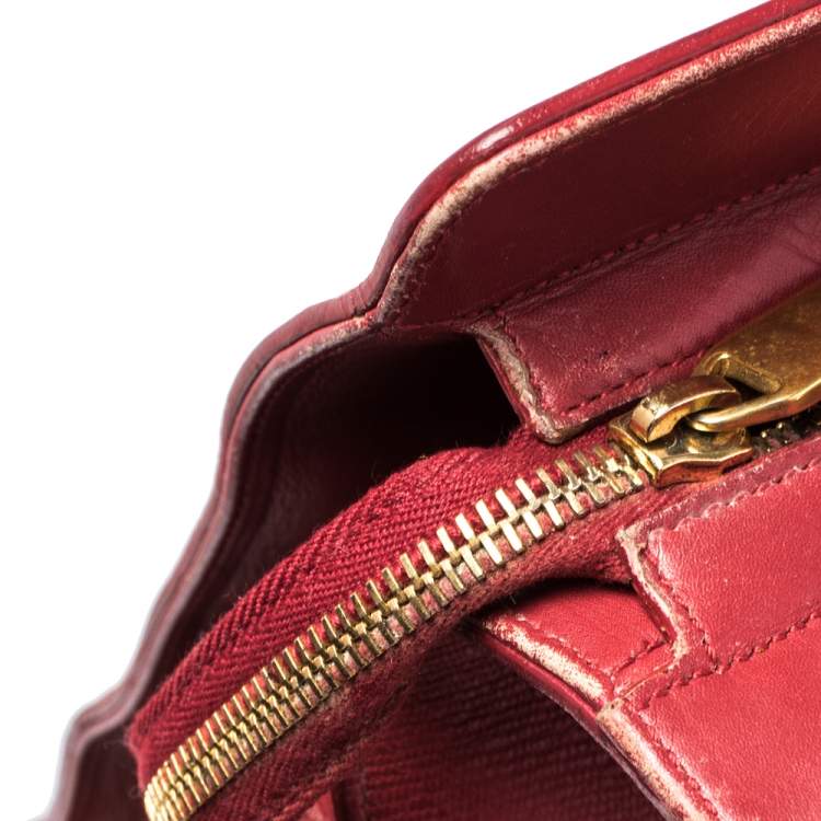 Pre Owned Saint Laurent Red Textured Leather Large Y Cabas Chyc Tote