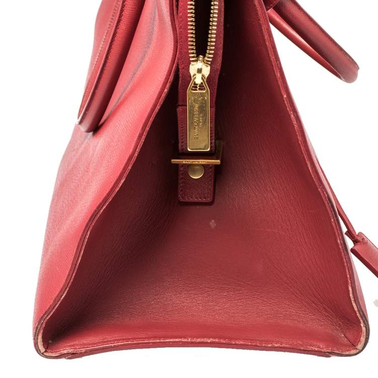 Pre Owned Saint Laurent Red Textured Leather Large Y Cabas Chyc Tote