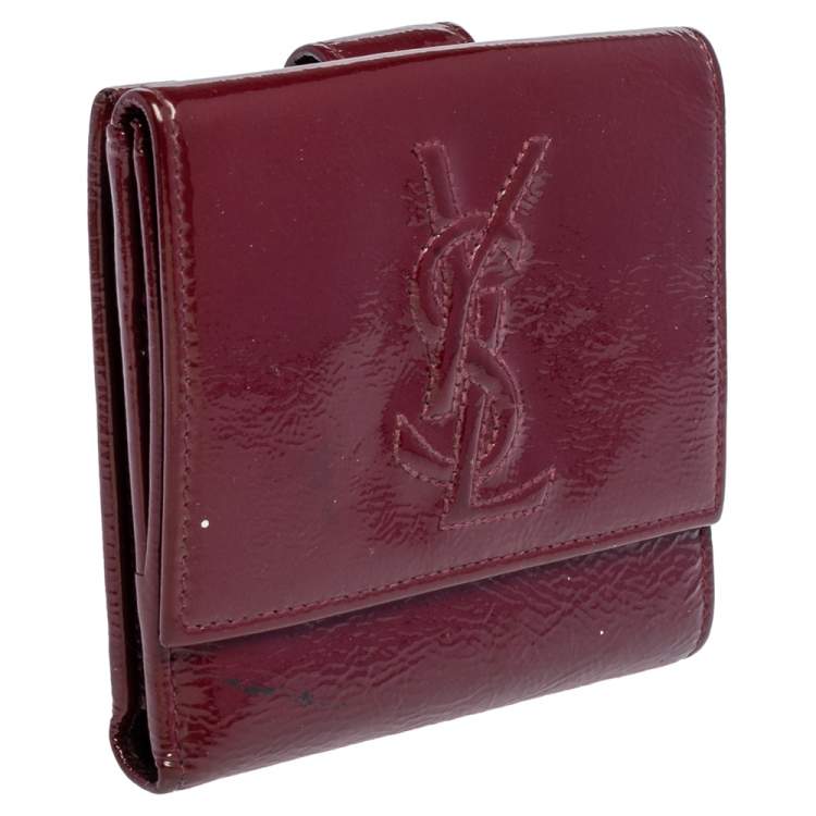 Pre Owned Yves Saint Laurent Burgundy Patent Leather Belle De Jour French Wallet