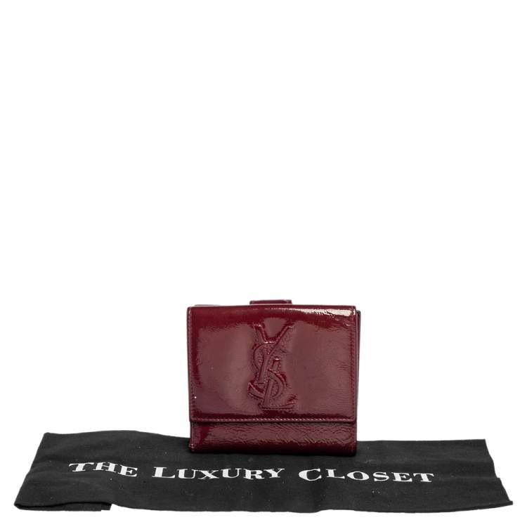 Pre Owned Yves Saint Laurent Burgundy Patent Leather Belle De Jour French Wallet