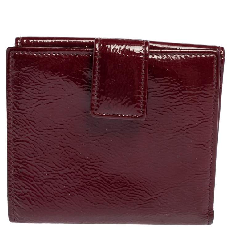 Pre Owned Yves Saint Laurent Burgundy Patent Leather Belle De Jour French Wallet