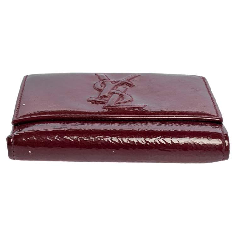 Pre Owned Yves Saint Laurent Burgundy Patent Leather Belle De Jour French Wallet