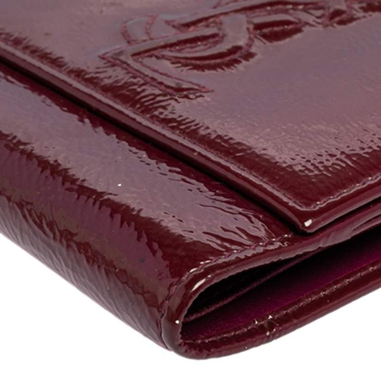 Pre Owned Yves Saint Laurent Burgundy Patent Leather Belle De Jour French Wallet