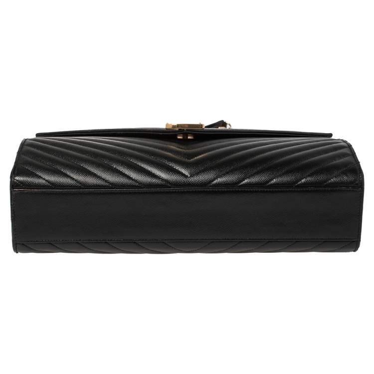 Pre Owned Saint Laurent Black Chevron Quilted Leather Monogram Envelope Shoulder Bag