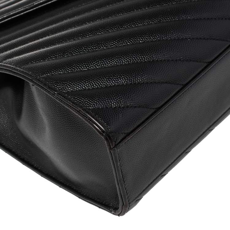 Pre Owned Saint Laurent Black Chevron Quilted Leather Monogram Envelope Shoulder Bag