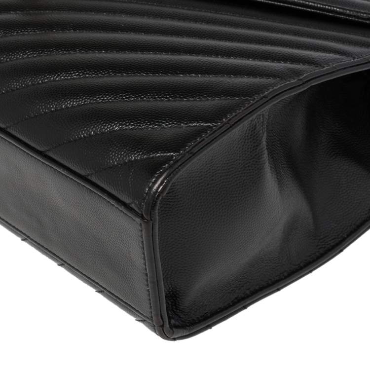 Pre Owned Saint Laurent Black Chevron Quilted Leather Monogram Envelope Shoulder Bag