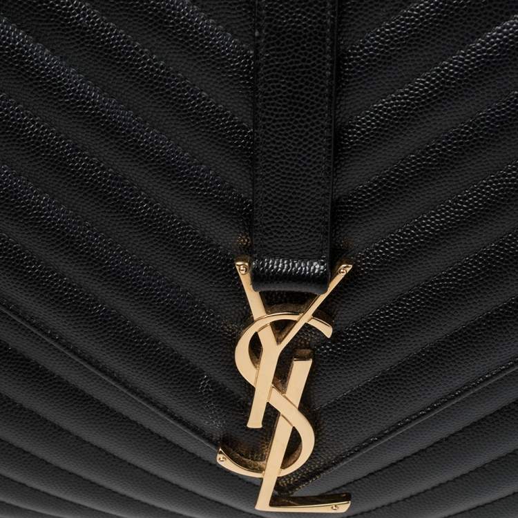 Pre Owned Saint Laurent Black Chevron Quilted Leather Monogram Envelope Shoulder Bag
