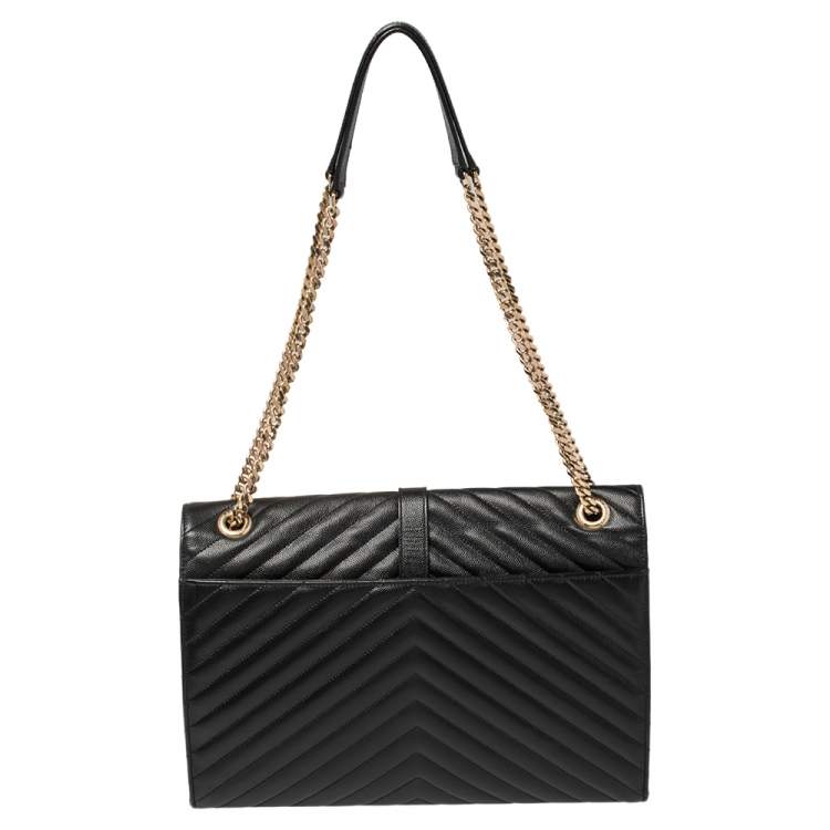 Pre Owned Saint Laurent Black Chevron Quilted Leather Monogram Envelope Shoulder Bag