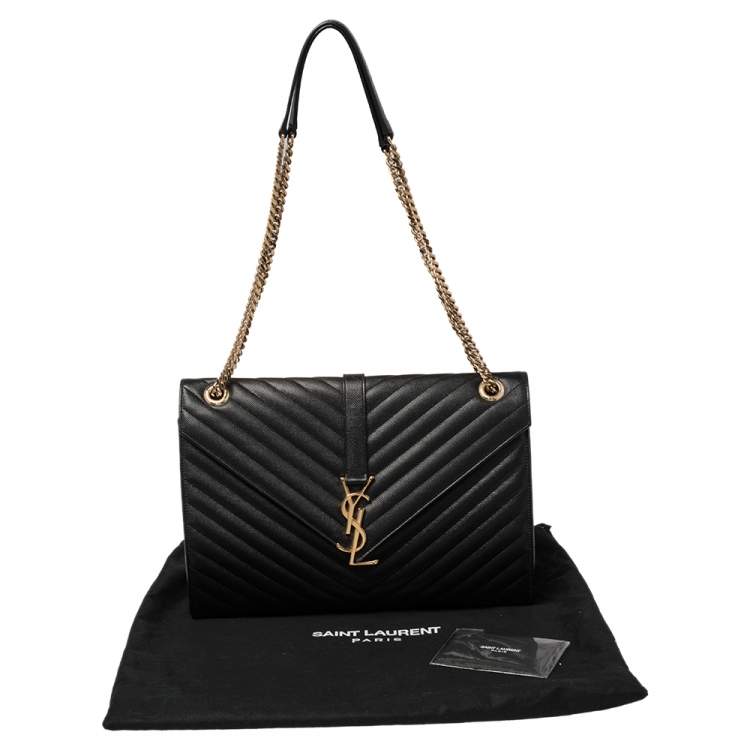 Pre Owned Saint Laurent Black Chevron Quilted Leather Monogram Envelope Shoulder Bag