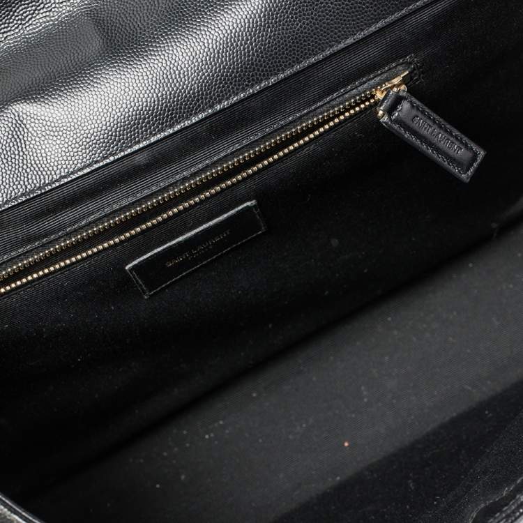 Pre Owned Saint Laurent Black Chevron Quilted Leather Monogram Envelope Shoulder Bag