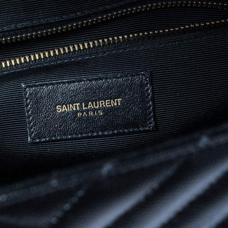 Pre Owned Saint Laurent Black Chevron Quilted Leather Monogram Envelope Shoulder Bag