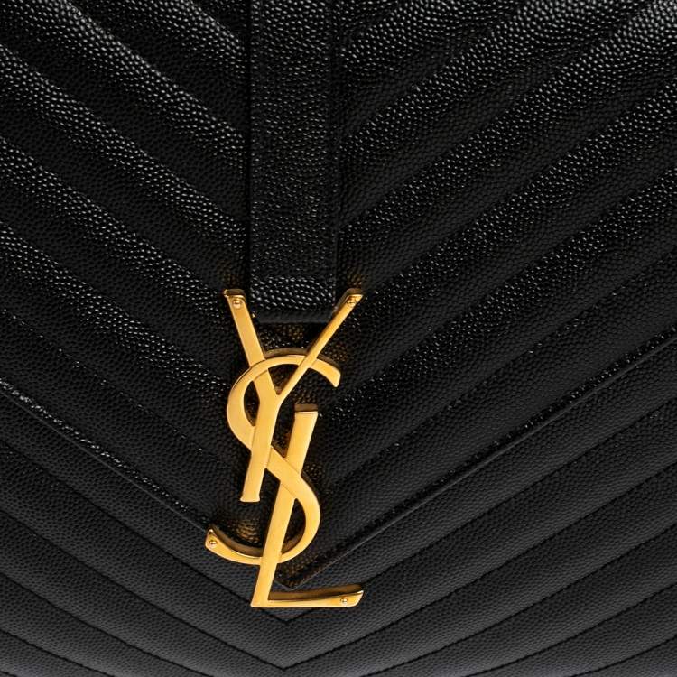 Pre Owned Saint Laurent Black Chevron Quilted Leather Monogram Envelope Shoulder Bag