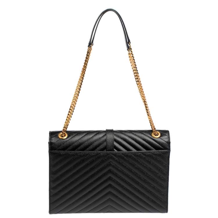 Pre Owned Saint Laurent Black Chevron Quilted Leather Monogram Envelope Shoulder Bag