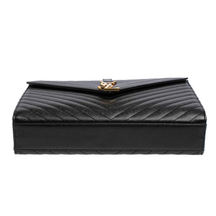 Pre Owned Saint Laurent Black Chevron Quilted Leather Monogram Envelope Shoulder Bag