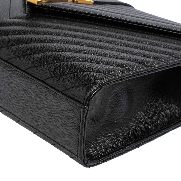 Pre Owned Saint Laurent Black Chevron Quilted Leather Monogram Envelope Shoulder Bag