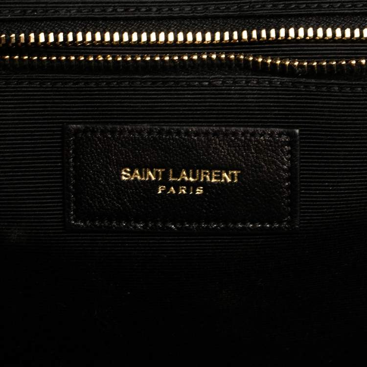 Pre Owned Saint Laurent Black Chevron Quilted Leather Monogram Envelope Shoulder Bag