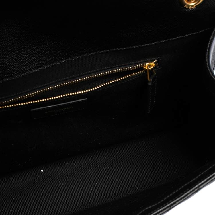 Pre Owned Saint Laurent Black Chevron Quilted Leather Monogram Envelope Shoulder Bag