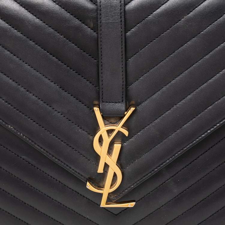 Pre Owned Saint Laurent Black Quilted Leather Envelope Shoulder Bag