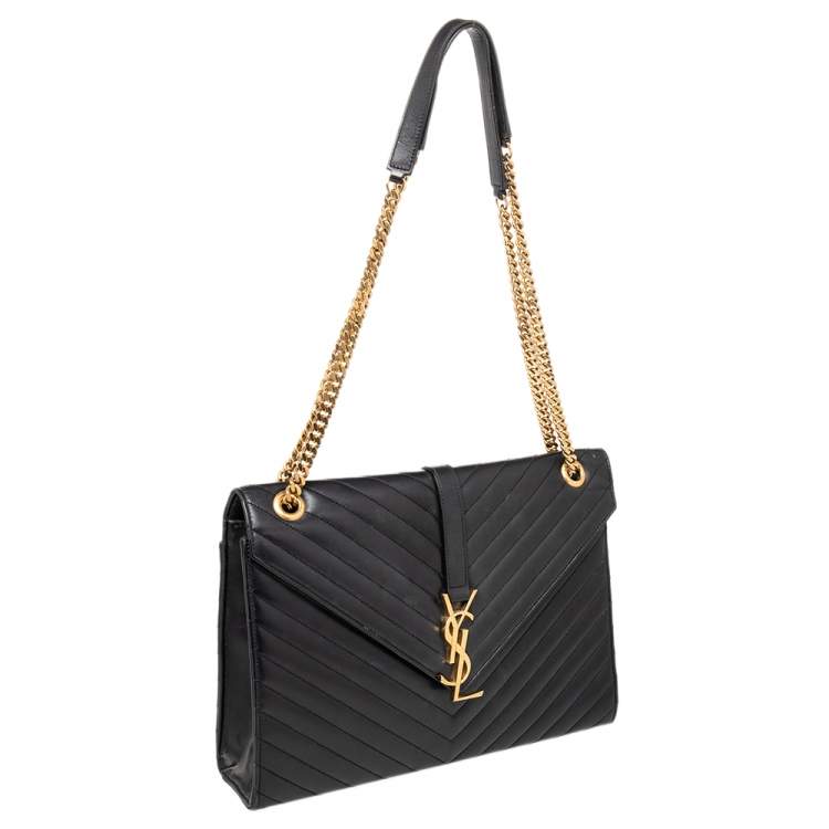Pre Owned Saint Laurent Black Quilted Leather Envelope Shoulder Bag