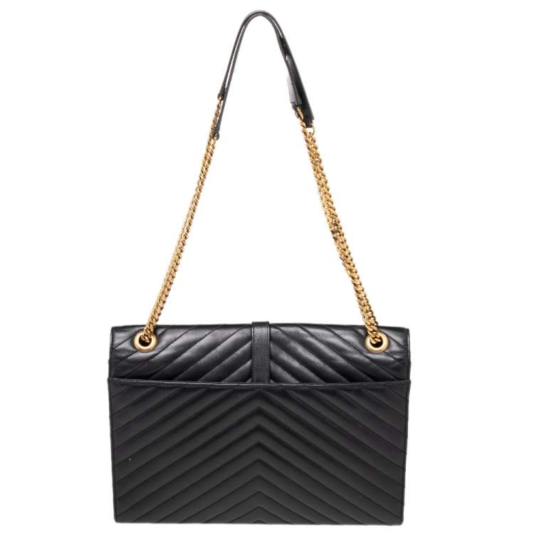 Pre Owned Saint Laurent Black Quilted Leather Envelope Shoulder Bag