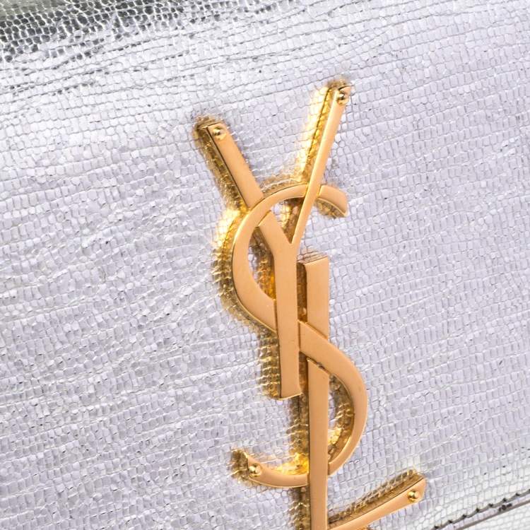 Pre Owned Saint Laurent Silver Textured Leather Small Kate Tassel Crossbody Bag