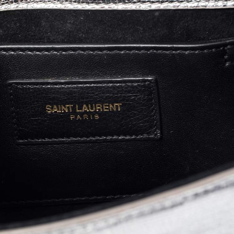 Pre Owned Saint Laurent Silver Textured Leather Small Kate Tassel Crossbody Bag