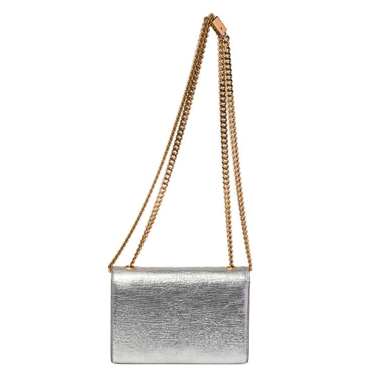 Pre Owned Saint Laurent Silver Textured Leather Small Kate Tassel Crossbody Bag