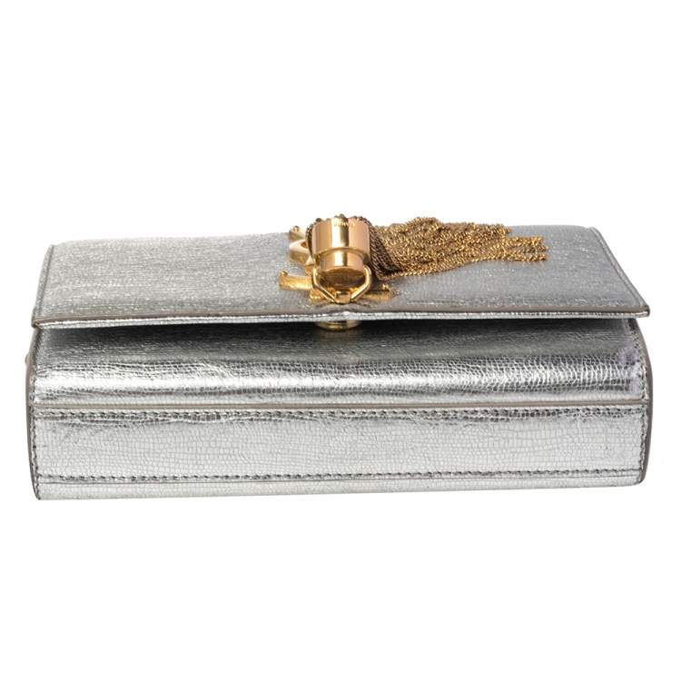 Pre Owned Saint Laurent Silver Textured Leather Small Kate Tassel Crossbody Bag