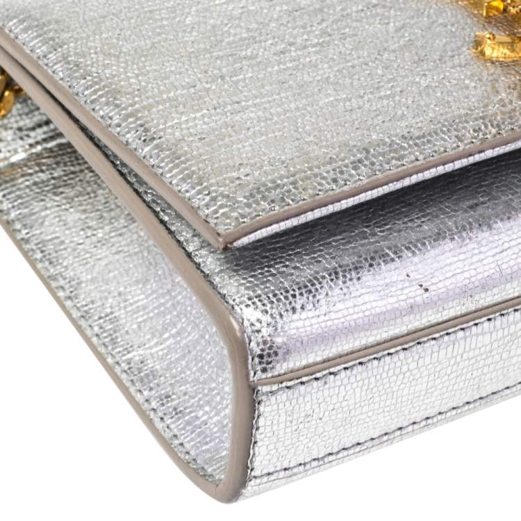 Pre Owned Saint Laurent Silver Textured Leather Small Kate Tassel Crossbody Bag