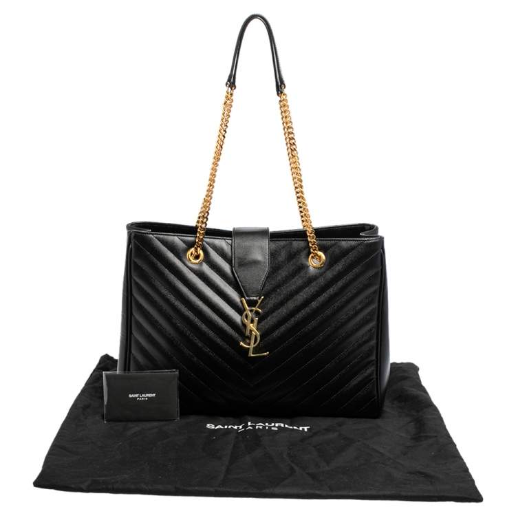 Pre Owned Saint Laurent Black Matelassé Leather Cassandre Shopper Tote