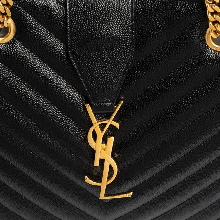 Pre Owned Saint Laurent Black Matelassé Leather Cassandre Shopper Tote